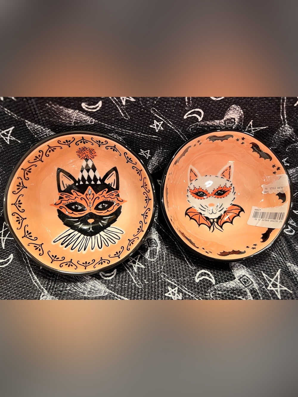 Peach Ceramic Cat Serving Bowls - Festive Halloween Design